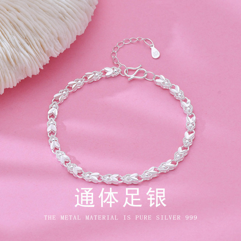 纯银999手链女生纯银轻奢小众银饰手链