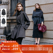 立领毛呢大衣 衣香丽影灰色系带披肩 所有姐姐 衣橱直播间