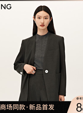 【商场同款】Y.SING衣香丽影2025秋灰色无领西装外套150721904