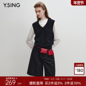 藏蓝色叠穿无袖 衣香丽影26支全羊毛针织马甲背心女25冬装 新款 上衣