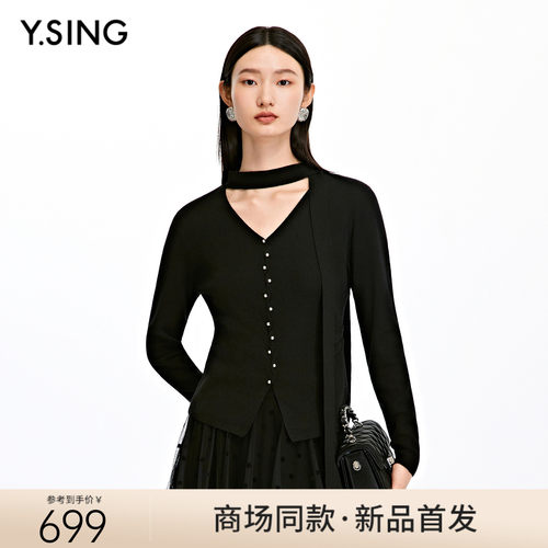 【商场同款】Y.SING衣香丽影2026春黑色羊毛针织衫160119004