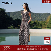 连体裤 女2025夏装 新款 衣香丽影黑色碎花无袖 遮肉飞飞袖 宽松连体衣