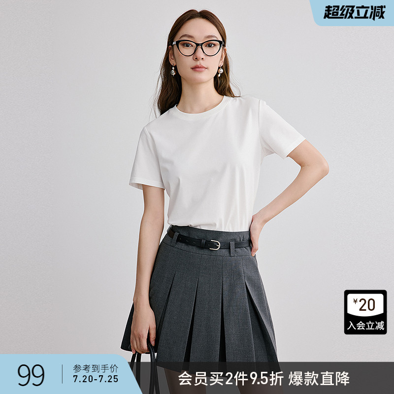 衣香丽影红色莱赛尔短袖T恤女