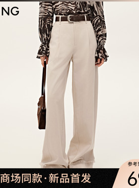【商场同款】Y.SING衣香丽影2025秋莱赛尔米色直筒裤150716106