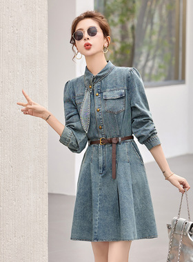 2026春季新款女装小个子时尚立领中长款气质连衣裙 配腰带 YW9035