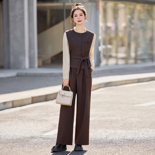 2026春季新款女装马甲+衬衫+阔腿裤套装女气质洋气三件套裤 ZQ602