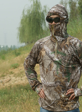 夏季户外摄影树叶速干射透气仿生迷彩矶钓鱼服路亚防晒服衣