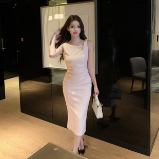 栗子妮妮 香榭丽舍缪斯·芭蕾香槟粉纽结连衣裙女夏设计感吊带裙