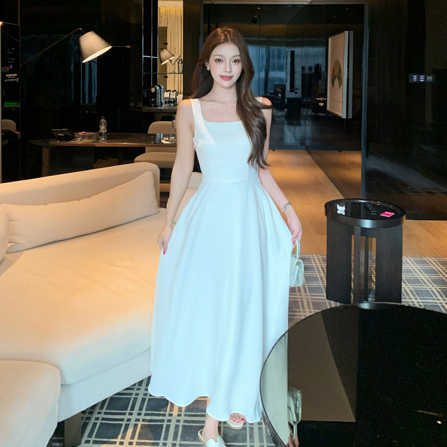 栗子妮妮 千金白月光裙醋酸礼服白色连衣裙女领证小白裙订婚裙子