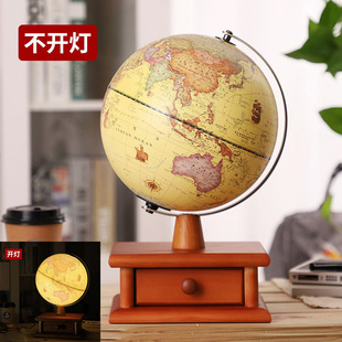 抽屉底座珠宝收纳盒地球仪床头柜夜灯储杂物仿古家居桌面装饰摆件