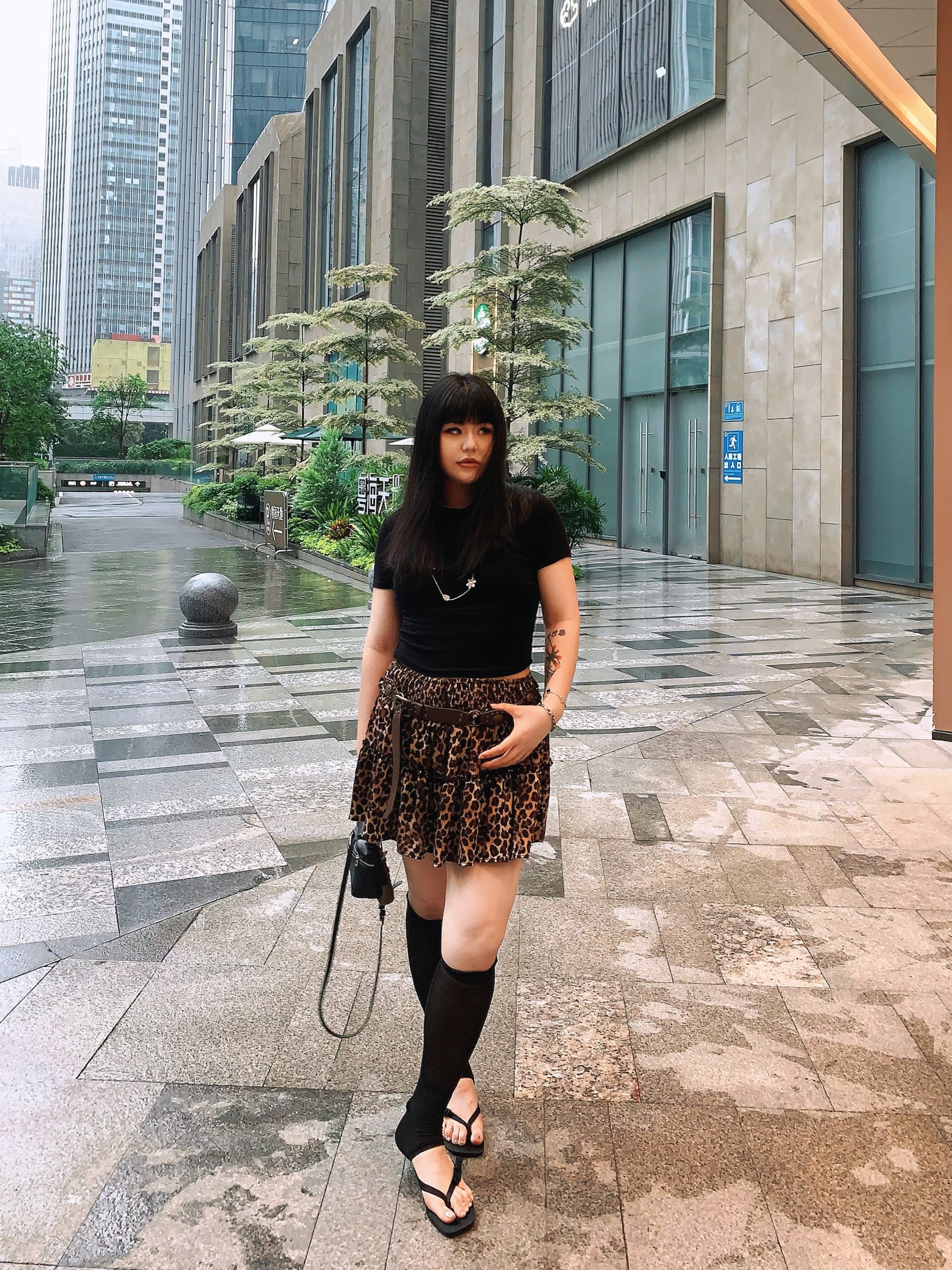 BBold  豹纹回潮 大码复古松紧腰高腰蛋糕裙带裤里半身裙裤裙女