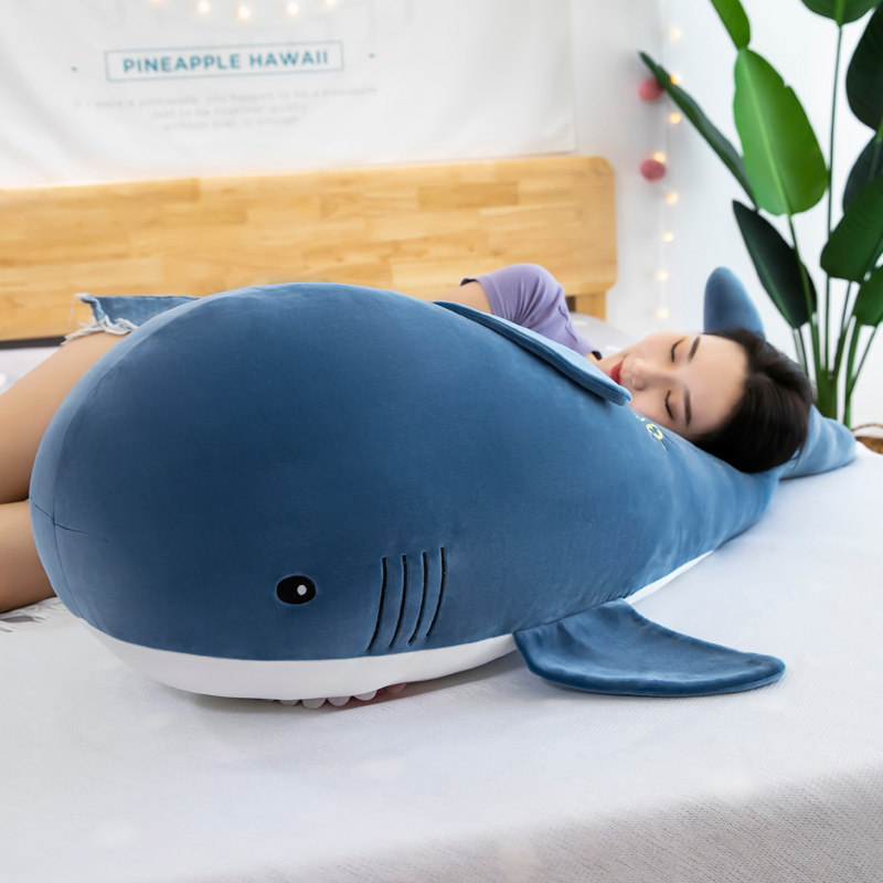 网红可爱鲨鱼睡觉抱枕毛绒玩具靠垫沙发床上抱着玩偶布娃娃礼物女