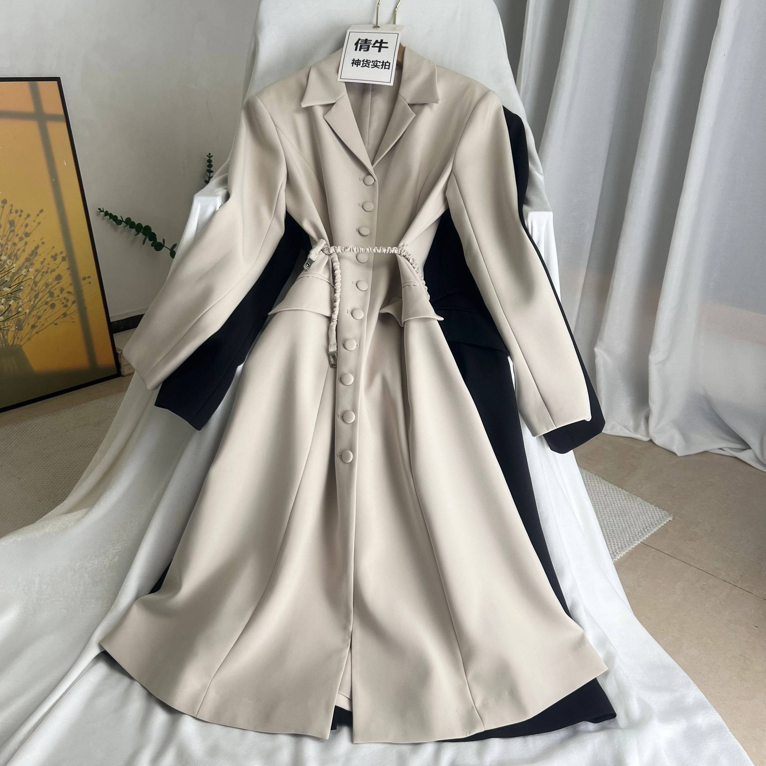 年终特价清仓】连衣裙/外套两穿法 气质小翻领加长西装裙