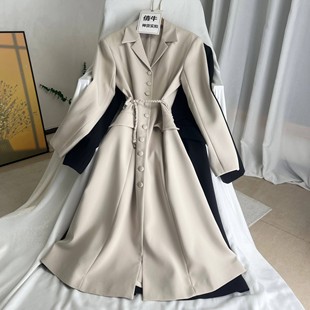 年终特价清仓不退换】连衣裙/外套两穿法 气质小翻领加长西装裙