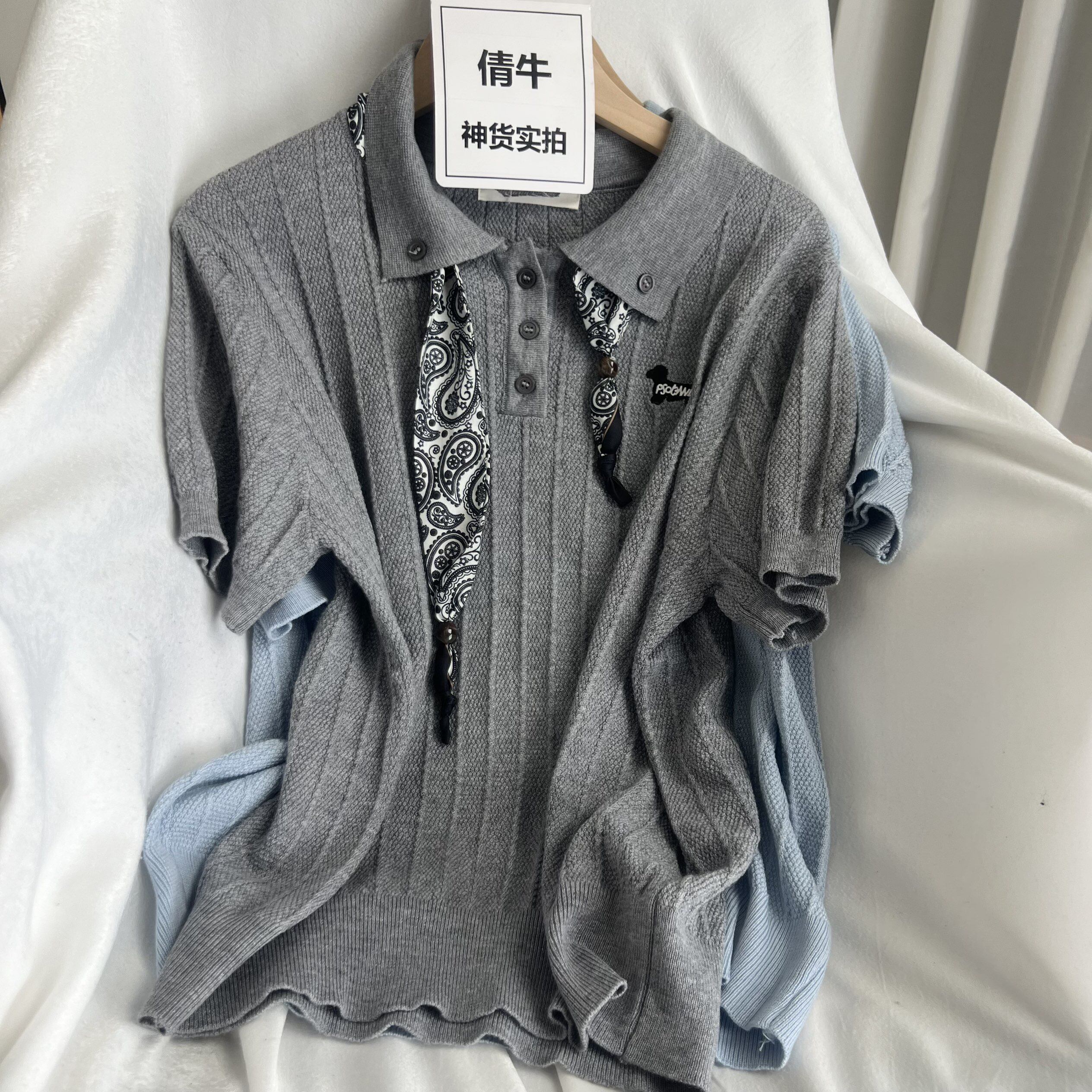 倩牛神货】莱赛尔真丝 POLO领短袖针织衫女宽松上衣休闲T恤夏款