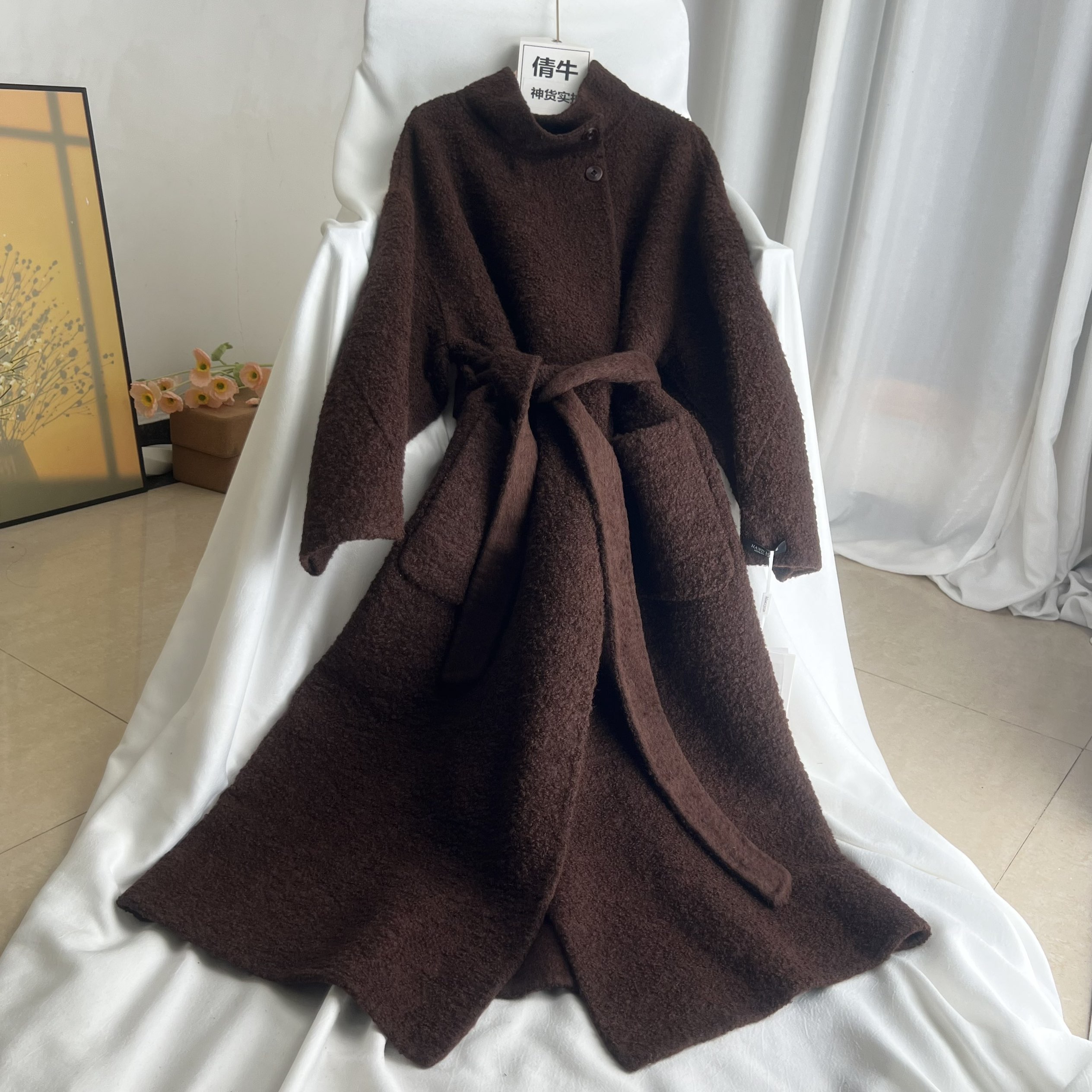 倩牛高端牛货】羊毛卷+羊驼 时尚设计感手工双面羊毛大衣外套长款