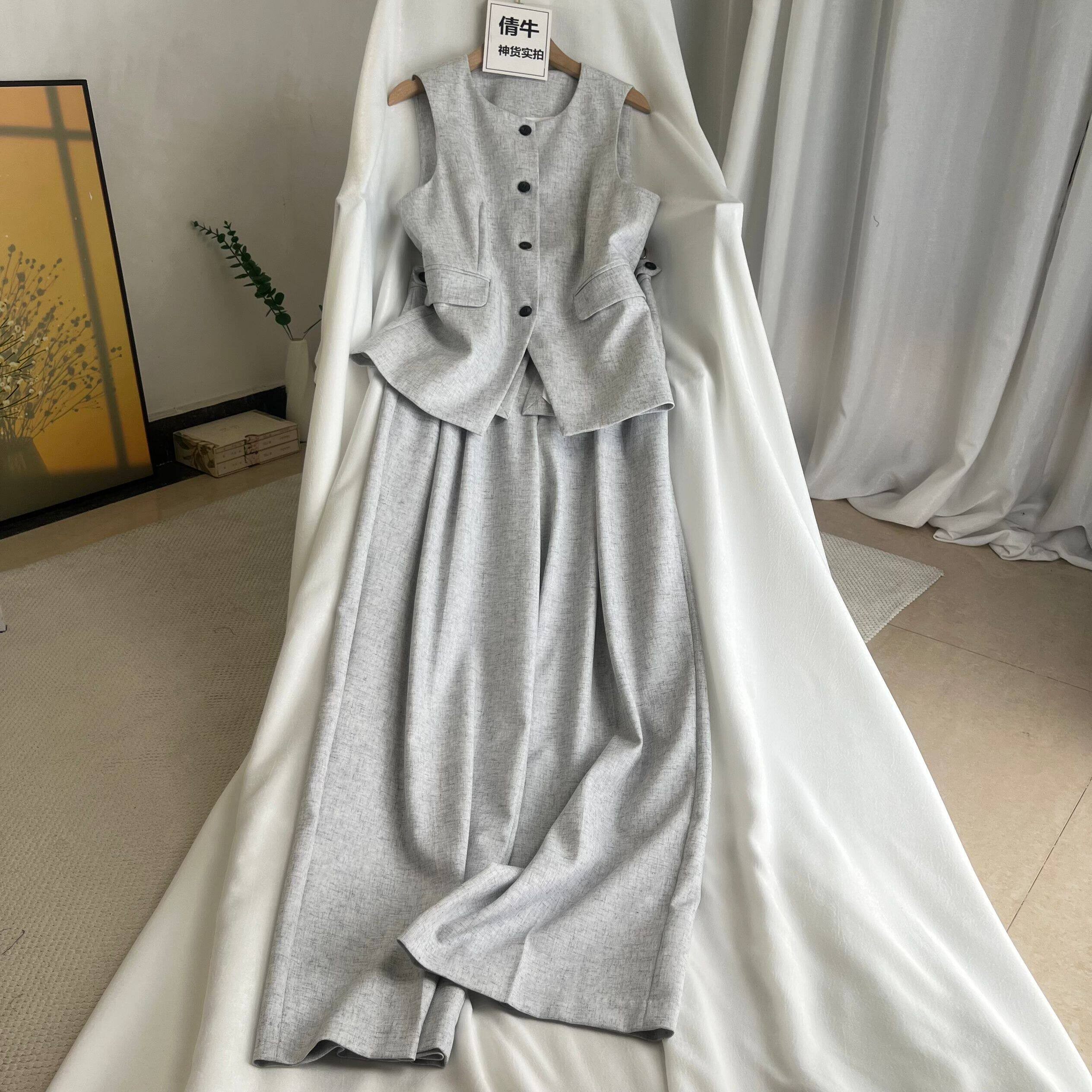 倩牛高档女装】优雅高级简约通勤老钱风马甲阔腿西裤套装25夏新款