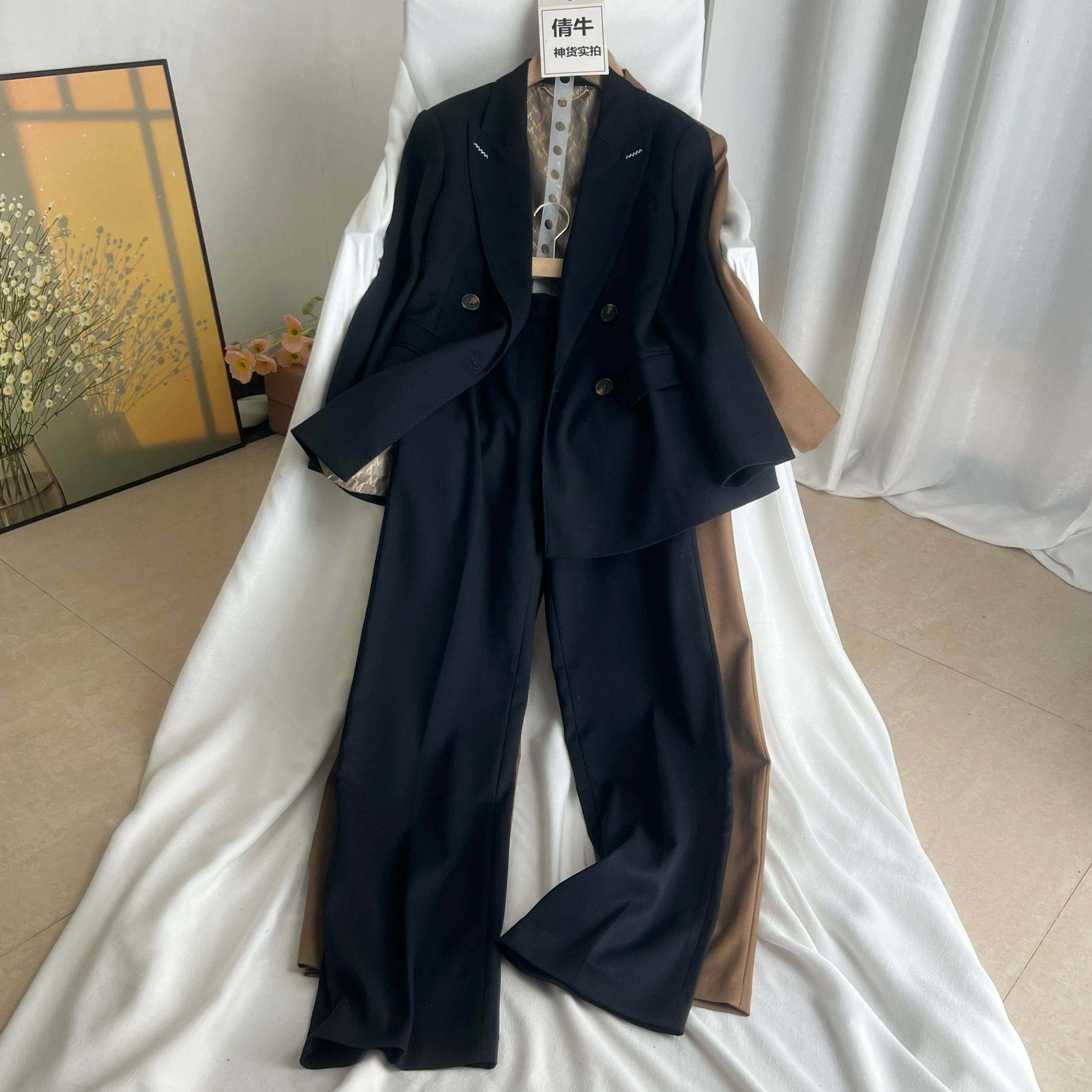 倩牛王炸神货】大牌5位数羊毛混纺欧式职业宽松西装+阔腿裤套装女