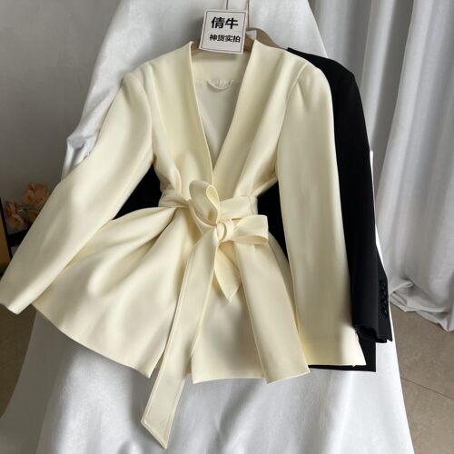 倩牛专柜渠道】极简多风格高级感无领醋酸西装外套可收腰