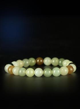 文玩精品天然新疆和田产区j品山流水料多宝色和田玉圆珠手钏手链