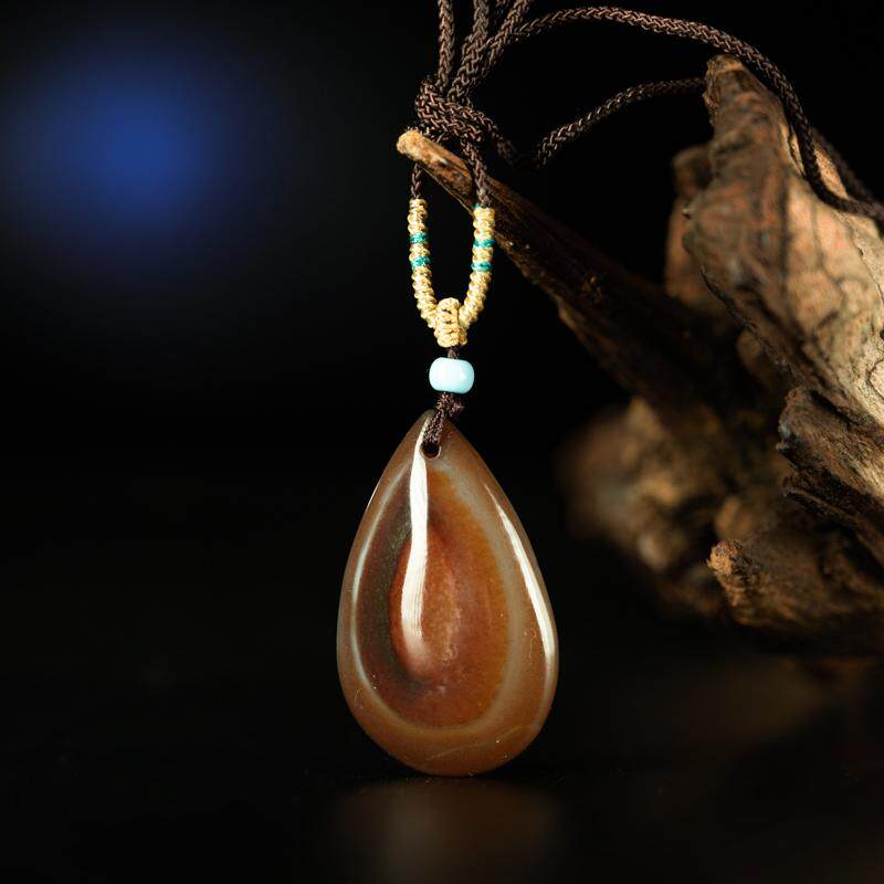 藏传衍生老天珠天然绝美千层眼美瞳红羊眼水滴造型项链吊坠老古珠