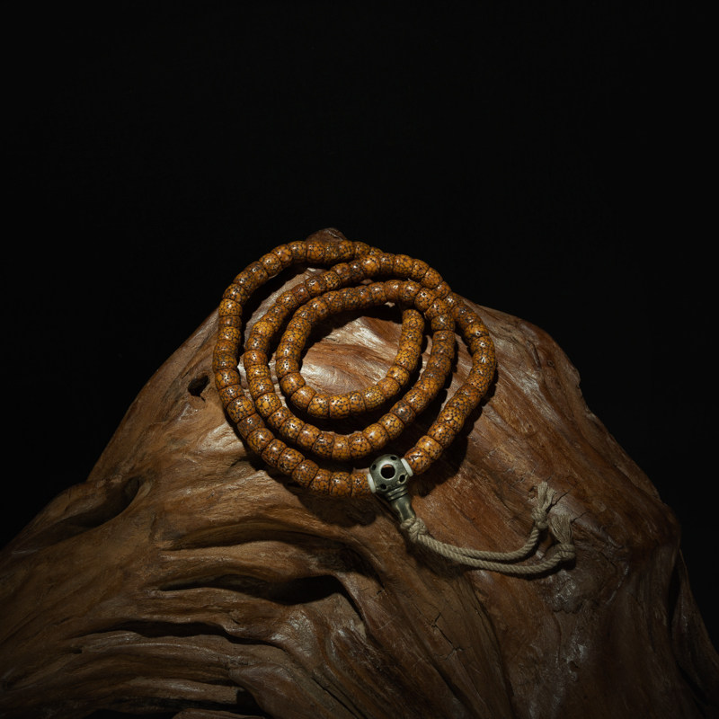 藏传密宗老佛珠〓清代深酱色绝美包浆星月菩提108颗佛珠念珠手串