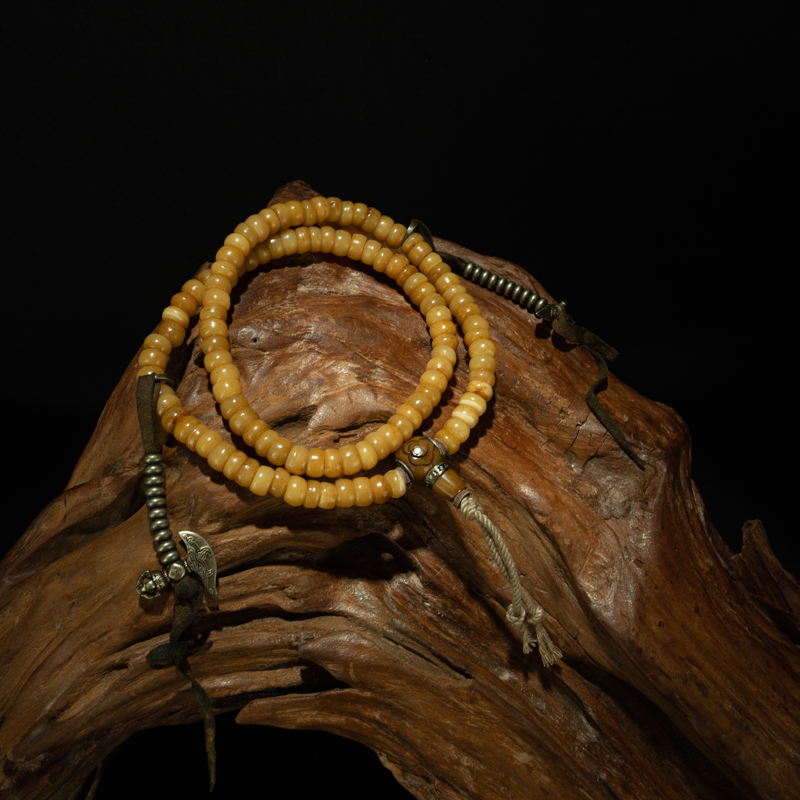 藏传密宗老佛珠〓清代玉化老料蜜蜡黄原装一套108颗老佛珠念珠串