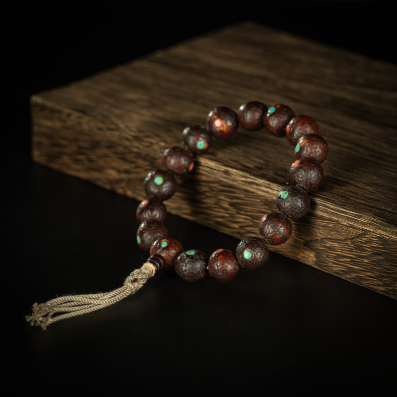 藏传密宗老佛珠藏民纯手念镶嵌多宝原生态老凤眼菩提手持珠念珠串