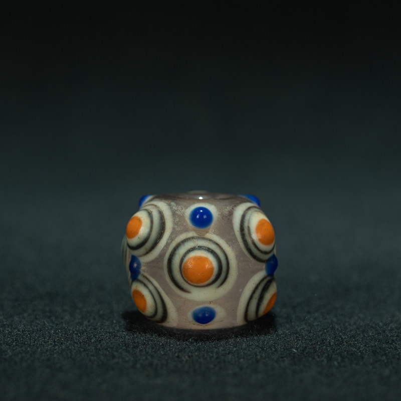 传世老古珠收藏〓战汉纯手工烧制蜻蜓眼老琉璃深淡粉管珠吊坠挂件