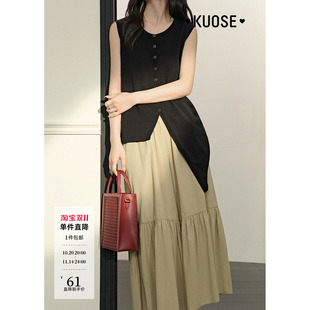 新款 2025春夏季 上衣 针织背心马甲女装 阔色黑色设计感不对称无袖