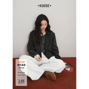 阔色法式职业西装外套短款女2026春季新款深灰色气质休闲小西服秋