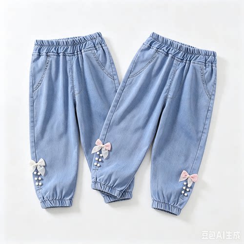 女童天丝牛仔裤夏季新款儿童九分裤薄款清凉透气女宝宝防蚊裤