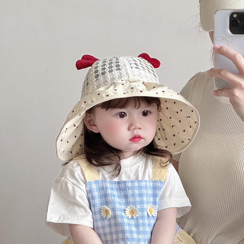 女童帽子夏季薄款大帽檐遮阳防晒渔夫帽女宝宝出游透气网眼太阳帽