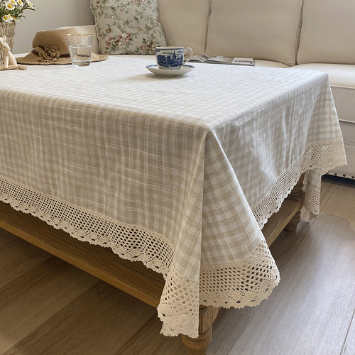 田园十字亚麻格子透气桌布