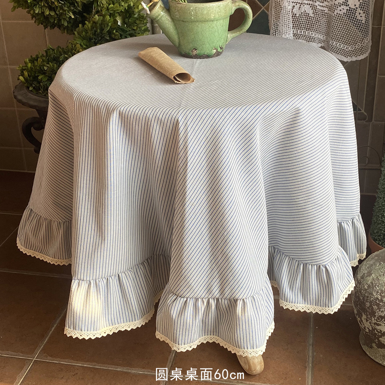 美式田园条纹荷叶边桌布盖巾涤棉混纺方形桌布圆桌盖布,居家布艺,桌布,淘宝优惠券,粉丝福利购,淘宝优惠卷