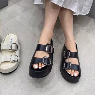 增高厚底勃肯鞋 一字拖2025夏新款 真皮女拖鞋 外穿休闲舒适女士凉鞋