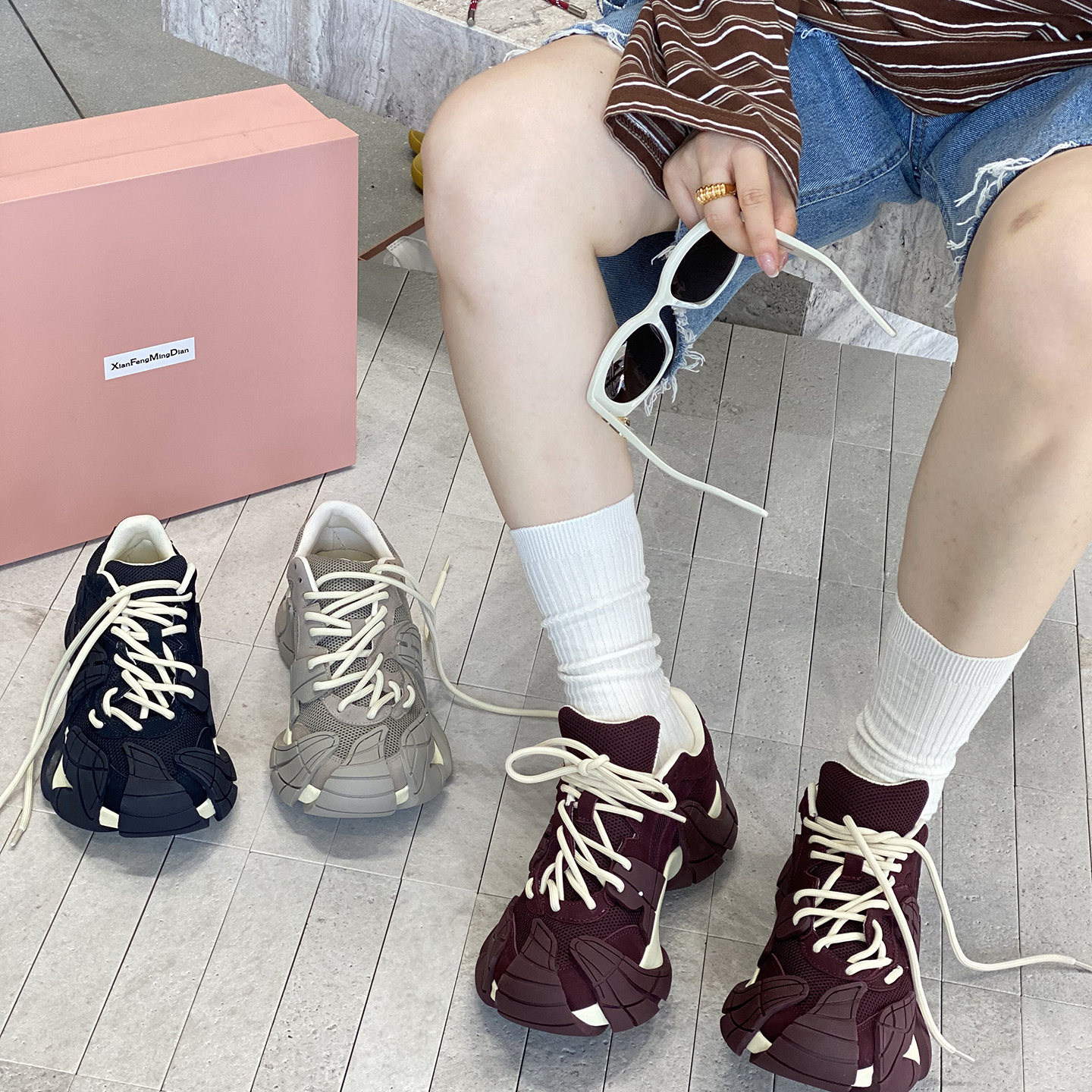 欧洲站2025新款秋季真皮厚底八爪鱼老爹鞋女休闲鞋潮牌增高运动鞋,女鞋,时尚休闲鞋,淘宝优惠券,粉丝福利购,淘宝优惠卷