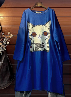 长款卫衣圆领连衣裙TINY CUTTLE春秋装韩版卡通宽松女棉长款T恤裙