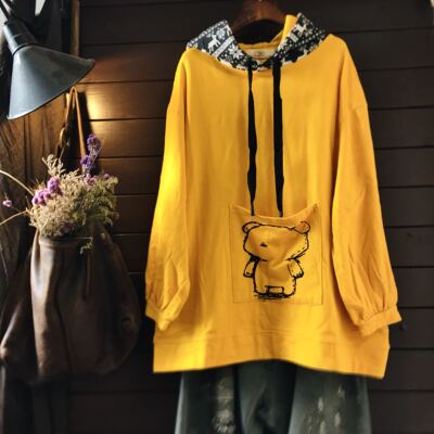 宽松长款加绒连帽卫衣