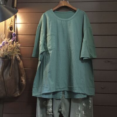 衣衫伴水YSBS外贸夏季新宽松大码T恤女棉薄衬衫衬衣短袖前短后长