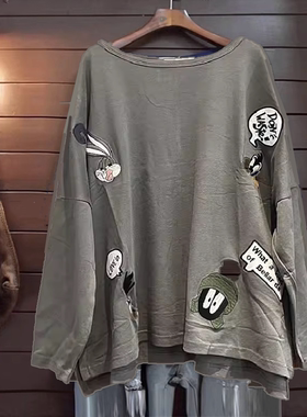 T恤长袖卫衣TINY CUTTLE秋春宽松休闲外套长款女纯棉韩单圆领灰色