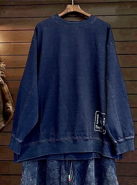 春秋卫衣TINY CUTTLE小鱼仔宽松休闲长款女纯棉韩单长袖蓝色圆领