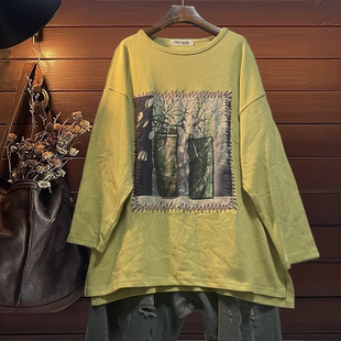 春秋长袖卫衣T恤TINY CUTTLE胖子宽松大码女装纯棉针织衫圆领套头