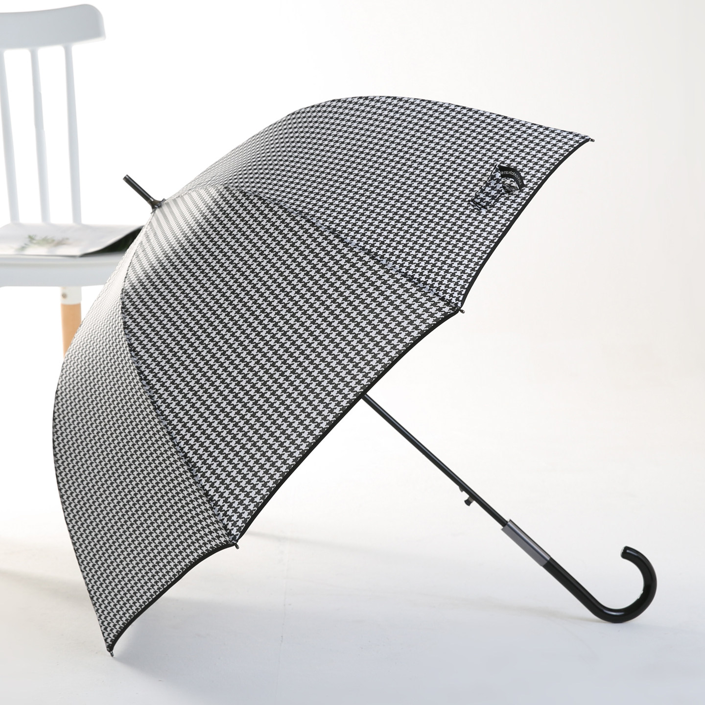 千鸟格拱形长柄雨伞自动超轻日系小清新弯钩长伞长柄伞女复古英伦