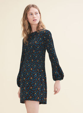 法单M家 17秋冬新款 优雅彩色碎花压折连衣裙RO33CKINA 7951