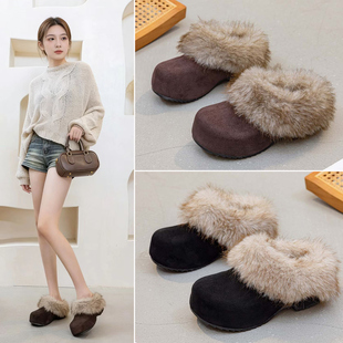 厚底毛毛拖鞋女外穿高级感2025新款增高7cm秋冬无后跟单鞋一脚蹬