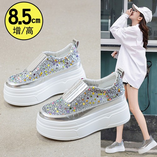 小个子网面一脚蹬厚底板鞋小白鞋