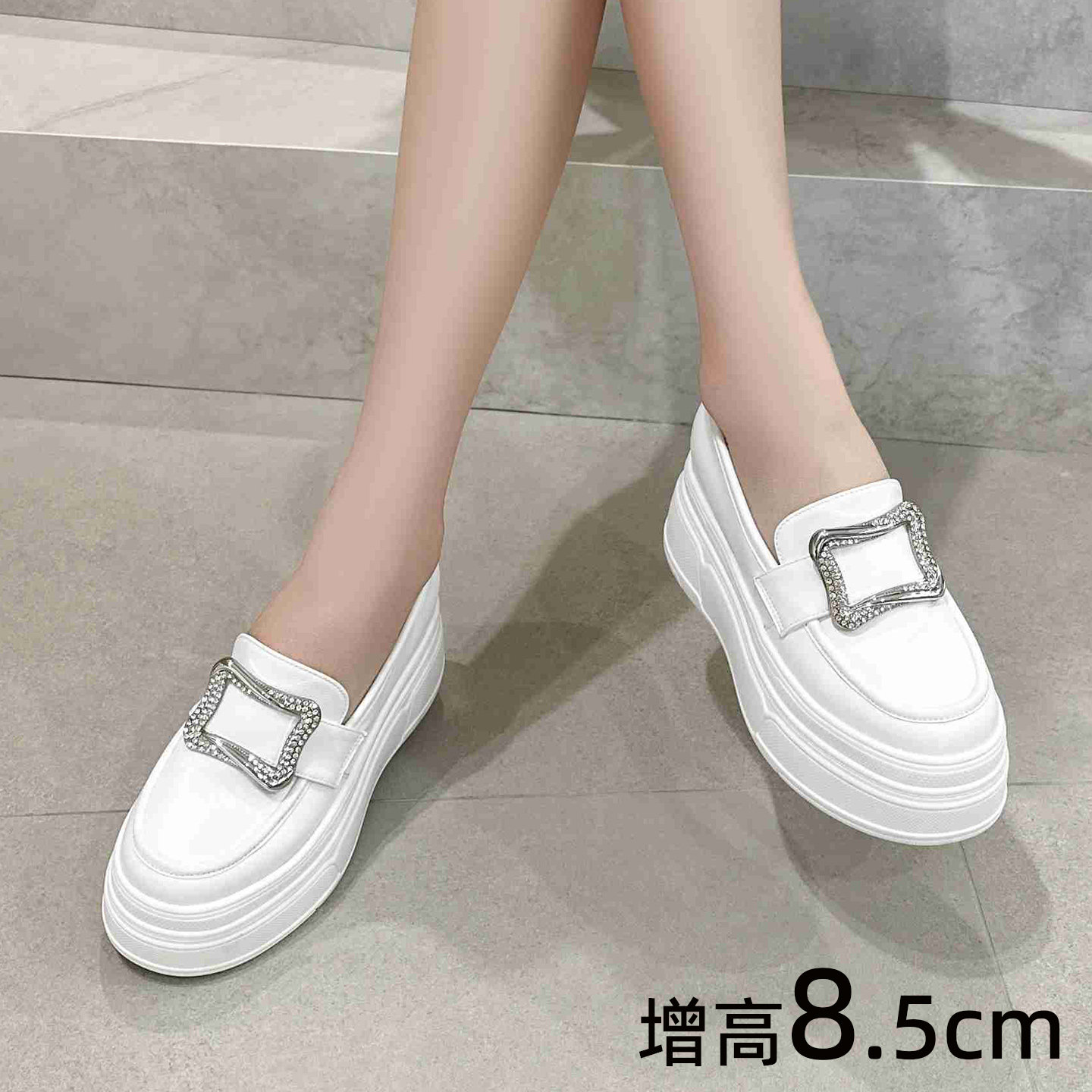 8.5cm厚底内增高百搭乐福女鞋