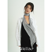 Weiliao 原创幸运四叶草真丝雪纺飘带丝带真丝巾蓝灰黄轻薄围巾