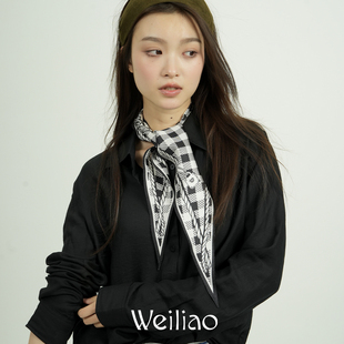 原創(chuàng)格紋系列真絲菱形巾絲巾麻繩貝殼禮物春夏新百搭黑白 Weiliao